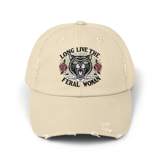 Long Live the Feral Woman | Distressed Cap, Casual Hat | Vintage Style Headwear
