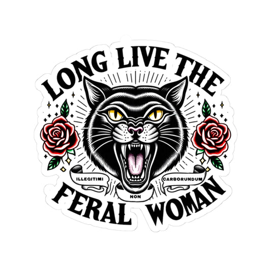 Long Live The Feral Woman | Bold Cat Sticker | Laptop Decal, Feminist Art, Punk Aesthetic