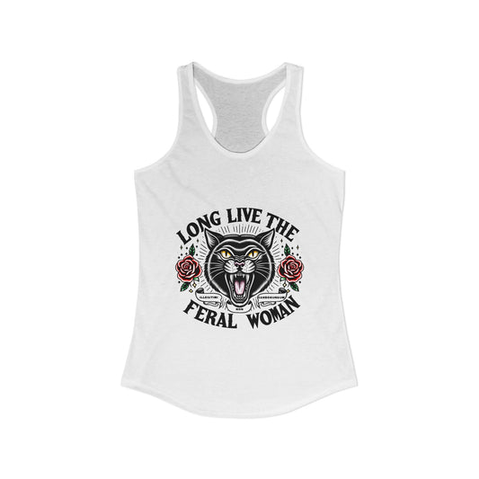 Feral Woman Racerback Tank - Bold, Empowering, Trendy Women's Top, Perfect for Summer, Yoga, Fitness, Festivals